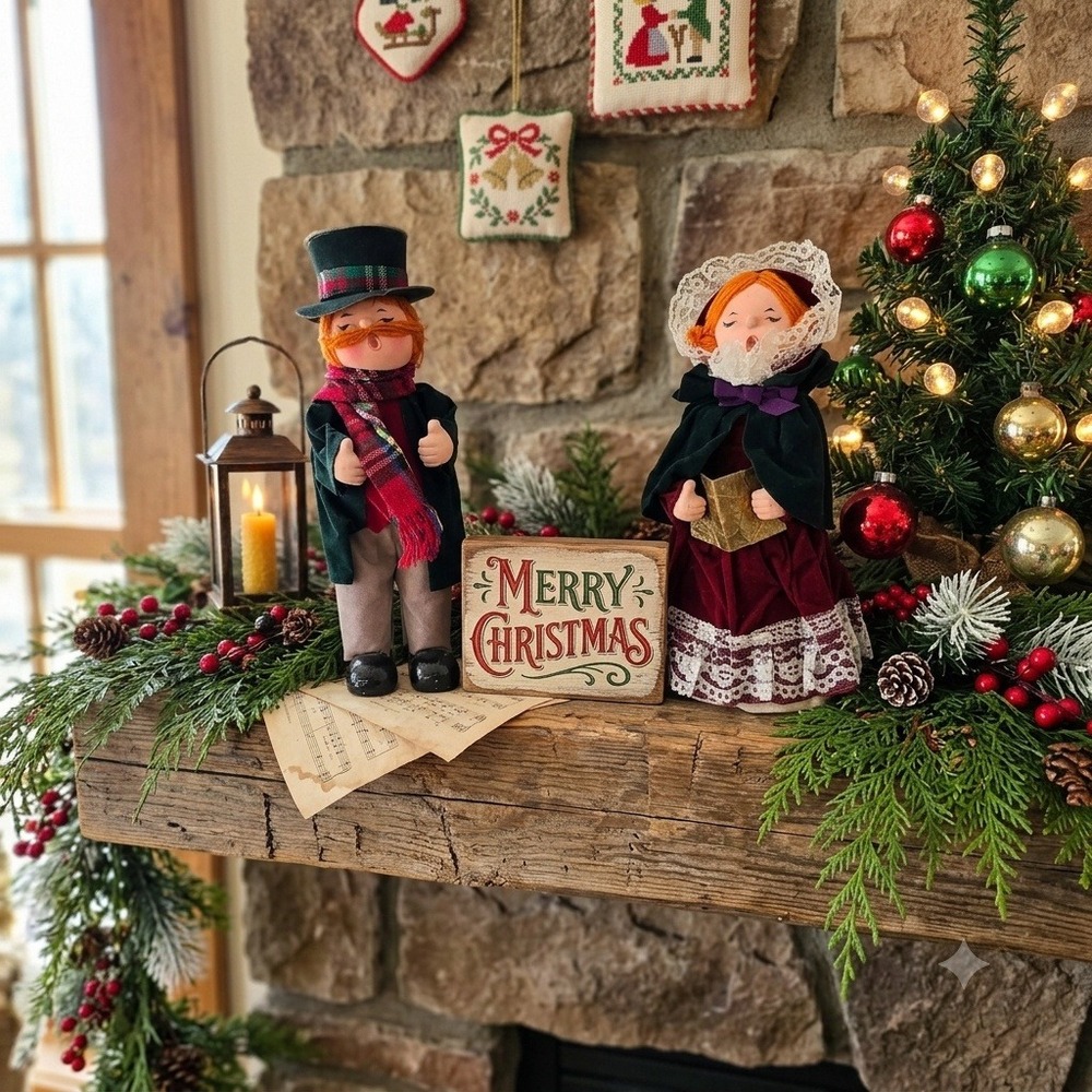Vintage Christmas Caroler Figurines Set Mid Century Retro Holiday Decor 12"